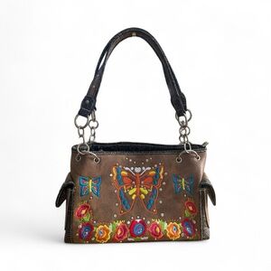 Colorful Butterfly & Floral Embroidered Handbag – Boho Chic Shoulder Bag